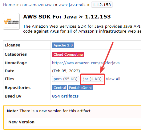 Download jar file from AWS SDK Repo