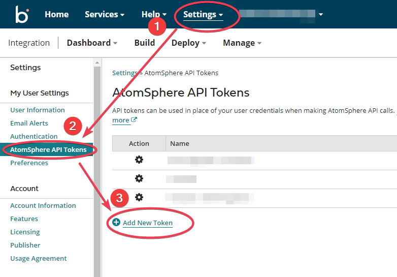 AtomSphere API Token Creation